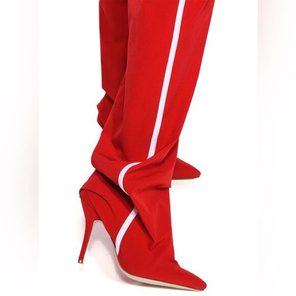 Azalea Wang Red Track Pant Stiletto Heel Boots Size 6 One Size Athleisure Chic - Picture 8 of 9